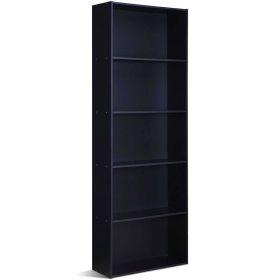 Modern 5-Tier Bookcase Storage Shelf in Wood Finish (Color: Black)