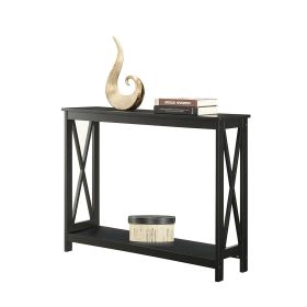 Wood Console Sofa Table with Bottom Storage Shelf (Color: Black)