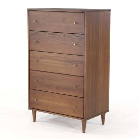 Farmhouse Rustic Mid Century 5 Drawer Chest (Color: Walnut)