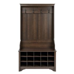 Entryway Hall Tree Shoe Cubbie Coat Rack (Color: Dark Brown)