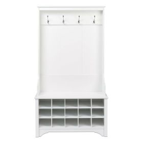 Entryway Hall Tree Shoe Cubbie Coat Rack (Color: White)