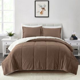 Plush Microfiber Reversible Comforter Set (Color: Chocolate, size: King)