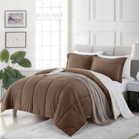 Plush Microfiber Reversible Comforter Set (Color: Chocolate, size: Queen)