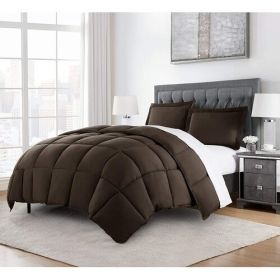 Reversible Microfiber Down Alternative Comforter Set (Color: Brown, size: Queen)