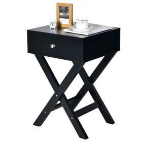 Retro X-Shape 1 Drawer Nightstand Coffee Table (Color: Black)