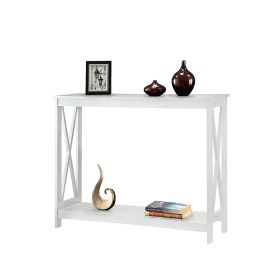 Wood Console Sofa Table with Bottom Storage Shelf (Color: White)