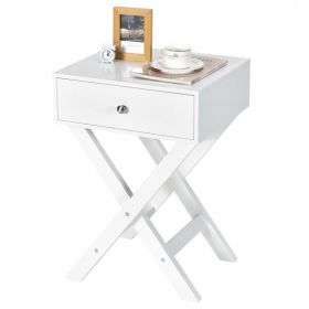 Retro X-Shape 1 Drawer Nightstand Coffee Table (Color: White)