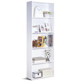 Modern 5-Tier Bookcase Storage Shelf in Wood Finish (Color: White)