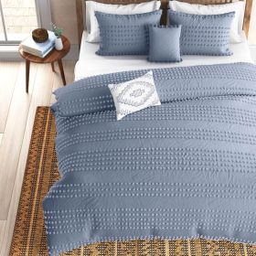Cotton Clip Dot Boho 5-Piece Comforter Set in Denim Blue (Color: Denim Blue, size: King)