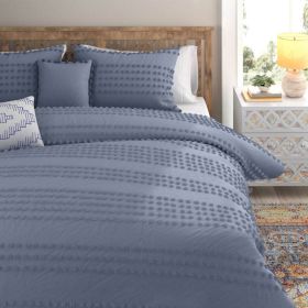 Cotton Clip Dot Boho 5-Piece Comforter Set in Denim Blue (Color: Denim Blue, size: Full/Queen)