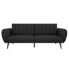 Linen Upholstered Futon Sofa Bed with Mid-Century Style Wooden Legs