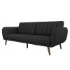 Linen Upholstered Futon Sofa Bed with Mid-Century Style Wooden Legs