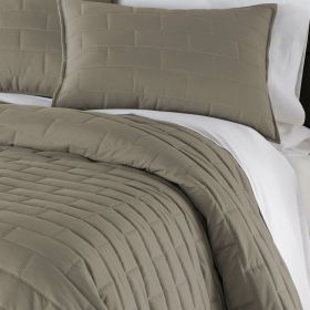 Modern Brick Stitch Microfiber Reversible 3 Piece Comforter Set (Color: taupe)