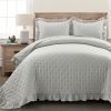 Lightweight Grey Ruffle Reversible Oversized 3 Piece Quilt Set