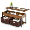 FarmHouse Lift-Top Multi Purpose Coffee Table with 2 Storage Drawers Bins