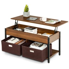 FarmHouse Lift-Top Multi Purpose Coffee Table with 2 Storage Drawers Bins (Color: Brown)