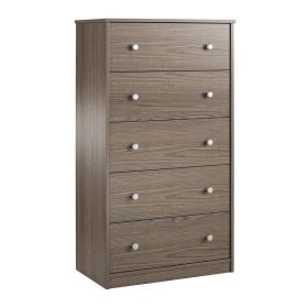Modern 5-Drawer Bedroom Chest Dresser in Rustic Wood Finish (Color: Grey Brown)