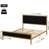 Gold Metal Platform Bed Frame with Black Velvet Upholstered Headboard