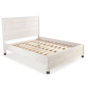 Solid Wood Platform Bed Frame with Headboard in Rustic White Finish (size: Full)
