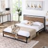 Modern Industrial Metal Platform Bed Frame with Wood Headboard Footboard