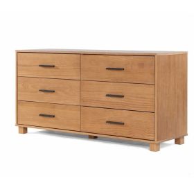 Modern Farmhouse Solid Wood 6 Drawer Double Dresser (Color: Light Brown)