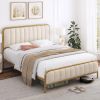 Gold Metal Platform Bed Frame with Off-White Upholstered Headboard