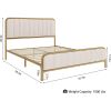 Gold Metal Platform Bed Frame with Off-White Upholstered Headboard