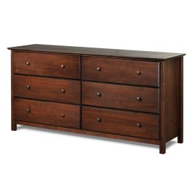 Farmhouse Solid Pine Wood 6 Drawer Dresser (Color: Cherry)