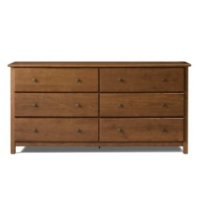 Farmhouse Solid Pine Wood 6 Drawer Dresser (Color: Walnut)