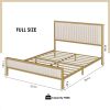 Gold Metal Platform Bed Frame with Beige White Upholstered Headboard