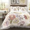 3 Piece Floral Boho Cotton Off-White Navy Pastel Quilt Set