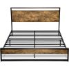 Metal Wood Platform Bed Frame with Industrial Headboard