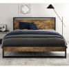 Metal Wood Platform Bed Frame with Industrial Headboard