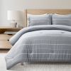 Blue Grey Off-White Stripe Lightweight 3-Piece Comforter Set