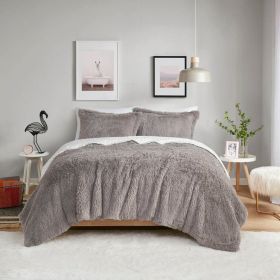 Soft Sherpa Faux Fur Comforter Set (Color: Grey, size: Full/Queen)