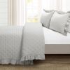 Lightweight Grey Ruffle Reversible Oversized 3 Piece Quilt Set