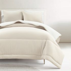 Soft Lightweight Reversible Quilted Comforter Set in White/Beige (size: Full/Queen)