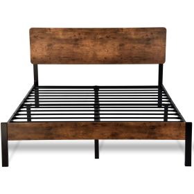 Modern Metal Platform Bed Frame with Rustic Wood Headboard and Footboard (size: Full)