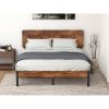 Modern Metal Platform Bed Frame with Rustic Wood Headboard and Footboard