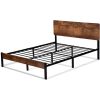 Modern Metal Platform Bed Frame with Rustic Wood Headboard and Footboard