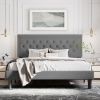 Linen Upholstered Platform Bed with Button-Tufted Headboard
