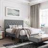 Linen Upholstered Platform Bed with Button-Tufted Headboard