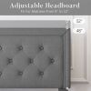 Linen Upholstered Platform Bed with Button-Tufted Headboard