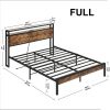 Industrial Platform Bed Frame with Storage Headboard and Power Outlets