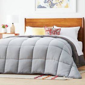 All Seasons Plush Reversible Polyester Down Alternative Comforter (Color: Lt Grey/Dk Grey, size: Full)
