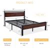 Metal Platform Bed Frame with Mahogany Wood Panel Headboard Footboard