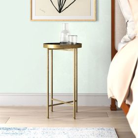 Gold Finish Metal Round Nightstand End Table with Removable Tray Top (Color: Black)