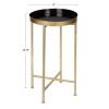 Gold Finish Metal Round Nightstand End Table with Removable Tray Top