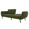 Linen Upholstered Futon Sofa Bed with Mid-Century Style Wooden Legs