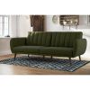 Linen Upholstered Futon Sofa Bed with Mid-Century Style Wooden Legs